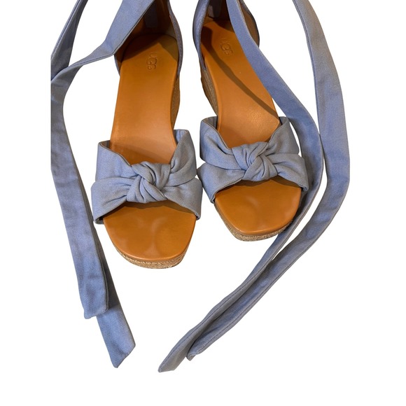 UGG Blue Suede Espadrille Wedge Sandals with Tie Ankle Straps - Picture 10 of 16